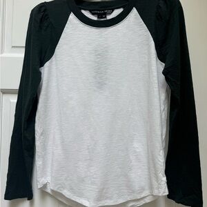 Veronica Beard mason Long Sleeve Tee emerald/ White